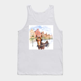 Horse carriage on Christmas Markt square in Brugge, Belgium Tank Top